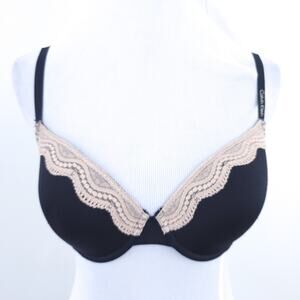 Calvin Klein Bra 34D Black, Tan Lace T-shirt Bra Underwire Casual Everyday Bra
